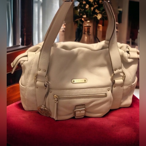 Michael Kors Leather Hobo Bag Cream w Goldtone Hardware Drawstring Snap Close L - Picture 8 of 8